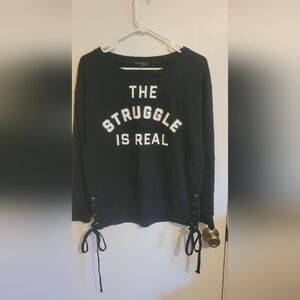 Fifth Sun "The Struggle Is Real" Black Lace-Up Sweatshirt – Size L